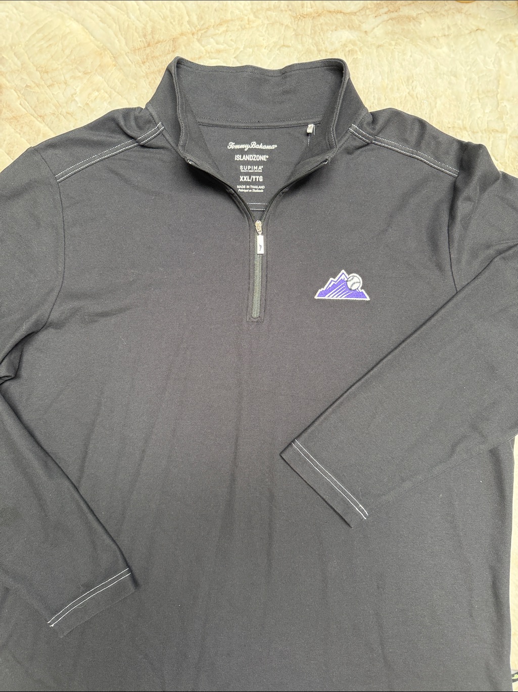 Tommy Bahama Black Lightweight Quarter-Zip With Purple Mountain Logo